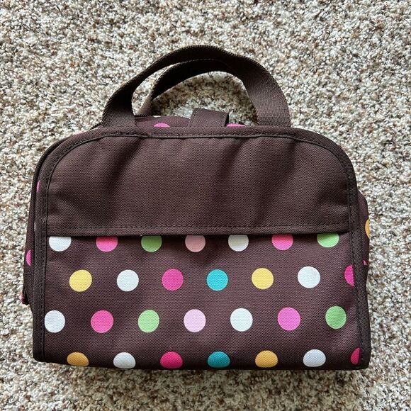 Pottery Barn Brown Polka Dots Travel Tote Bag and Small Toiletry Cosmetic Bag - Picture 13 of 14
